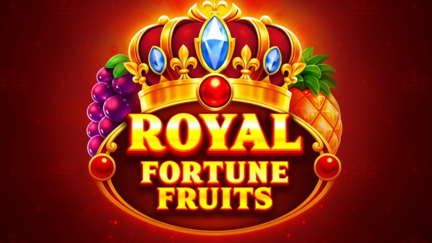 Glowing fruit slot machine with golden crown symbols on a dark casino gaming background